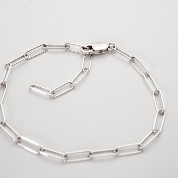 Real Solid 925 Sterling Silver Paperclip Bracelet, Round Link Chain, Stamped 925 - Picture 7 of 7